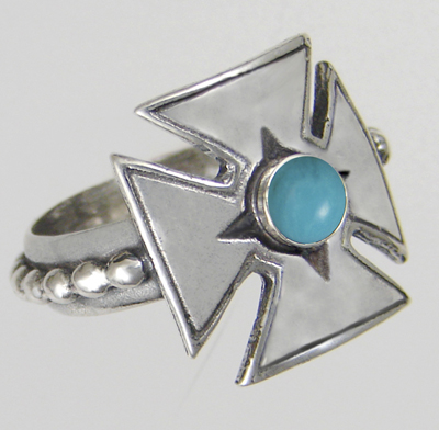 Sterling Silver Woman's Iron Cross Ring With Turquoise Size 8